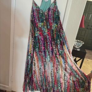 Nicole Miller Abstract Printed Satin Maxi Dress